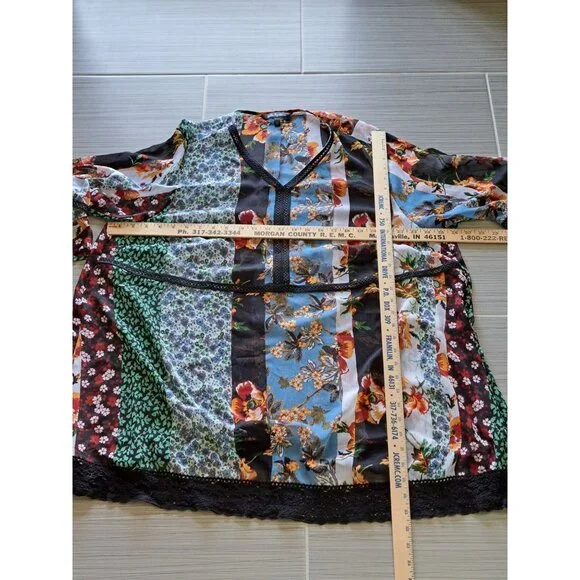 Ulla Popken Plus Size 20/22 Floral Patchwork Tunic Top Lace 20/22 Sheer Flowy - Picture 7 of 10